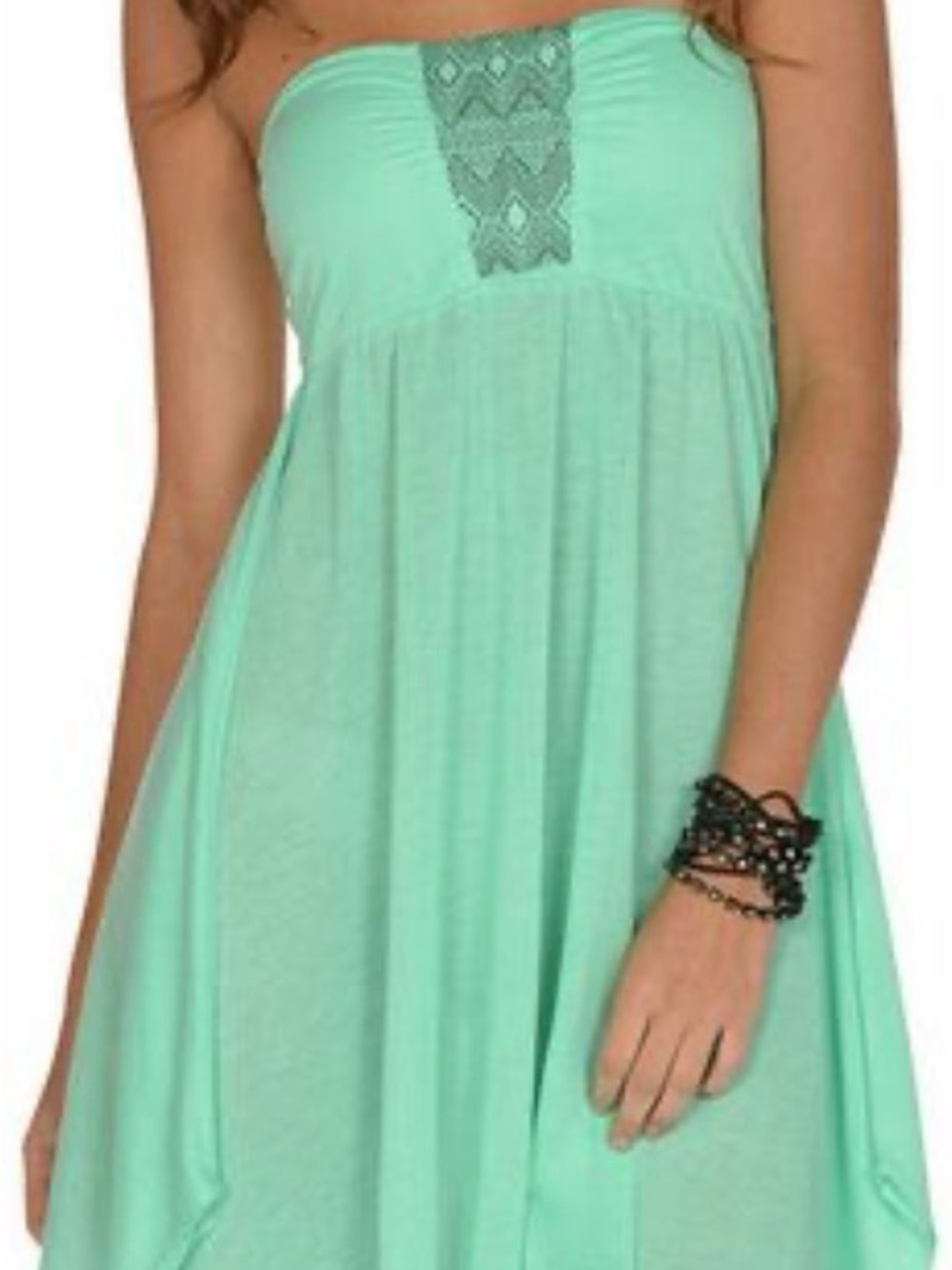 Roxy Strapless Mint Crochet-Front Sundress